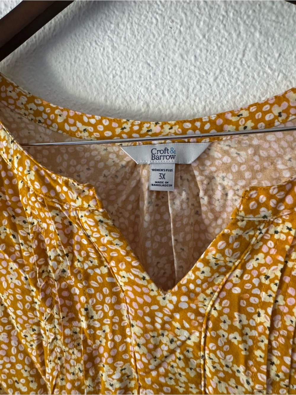 Cottagecore Mustard Yellow Floral Pintuck Blouse 3X Croft & Barrow - Picture 4 of 13